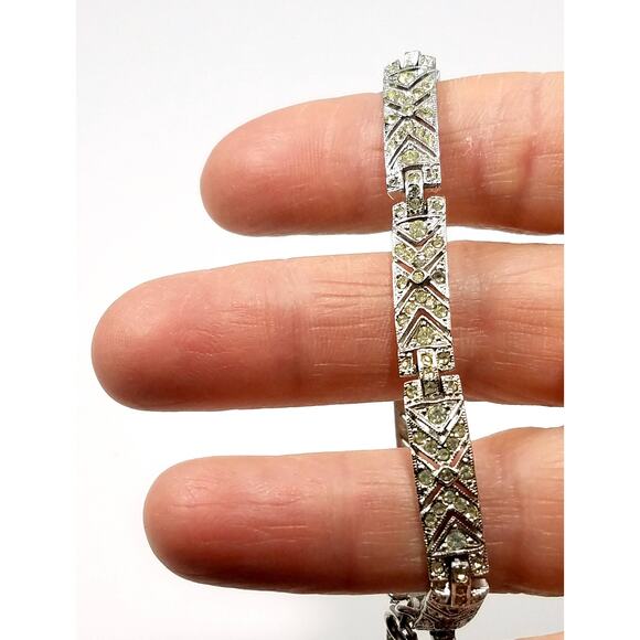 Vintage Napier Rhinestone Geometric Bracelet, Safety Chain, 1960s, 7" - Picture 6 of 10